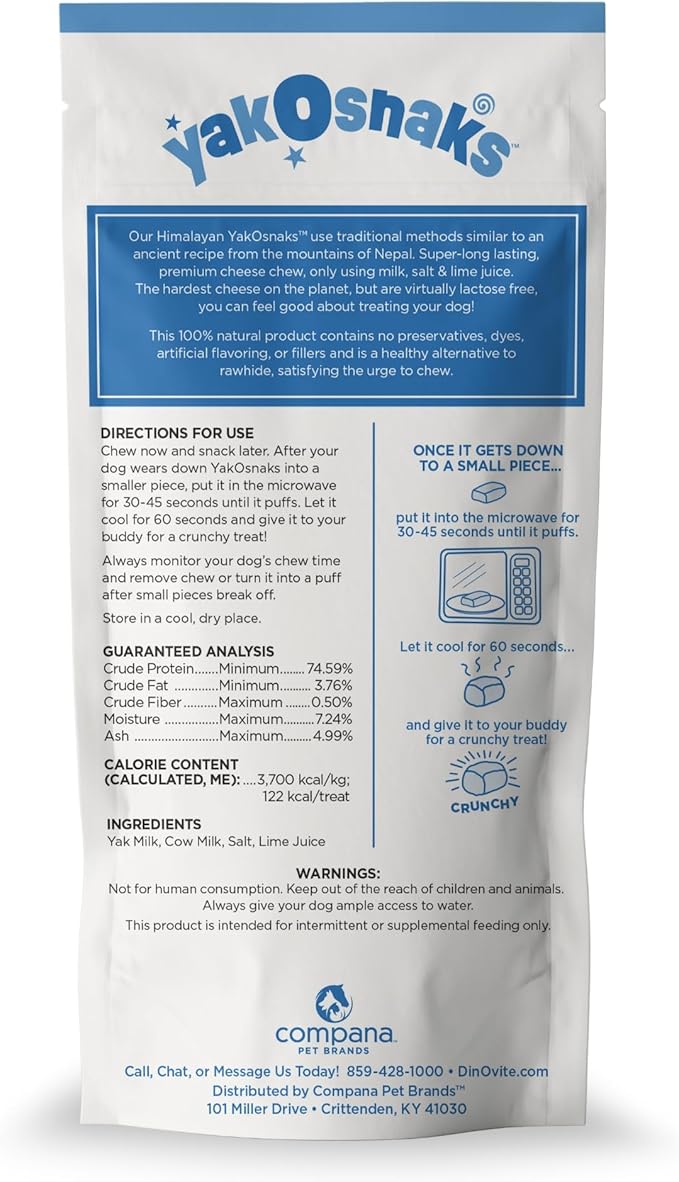 Dinovite YakoSnaks Himalayan Yak Cheese Himalayan Dog Chews, Long Lasting Yak Chews for Dogs, Low Odor Himalayan Dog Chews, Natural Yak Cheese Treats for Small Dogs, 3 Count