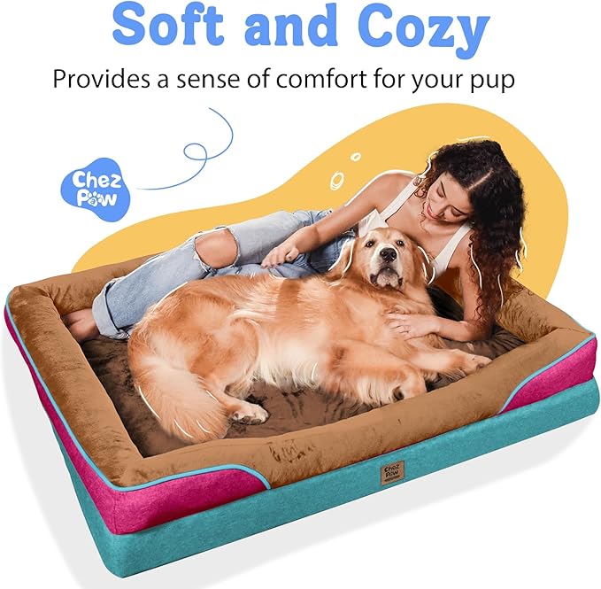 Chez Paw Orthopedic Extra Large Dog Bed - XXL Washable Giant Pet Couch Sofa with Removable Cover Waterproof Bolster for Large Size Dogs, 45x35
