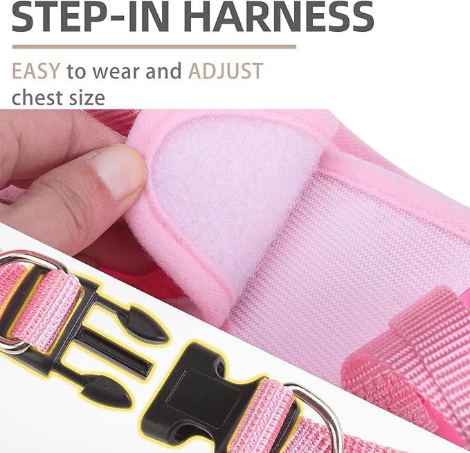 PUPTECK Dog Harness and Leash Set for Small Medium Dogs No Pull Step-in Soft Mesh Puppy Cat Vest Harnesses Reflective at Night, Plaid Pattern Pink S