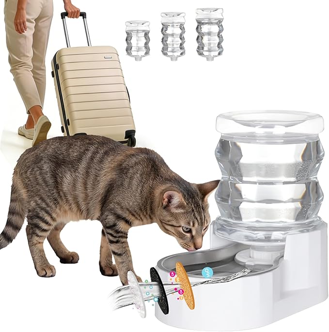 RIZZARI Pet Water Bowl Dispenser: 4L Automatic Stainless Steel Feeder with Activated Carbon Ion Exchange System-Helps Prevent Urinary Stones for Cats & Small Dogs- Apartments -Single-Pet Homes