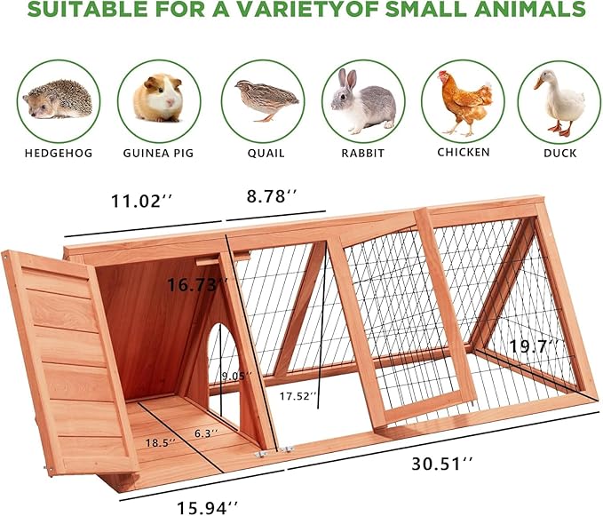 Small Chicken Coop, Chicken Run,Small Wooden Duck Coop Outdoor Quail Cage Rabbit Pet Hutch House Small Animals (Ntural Wood)