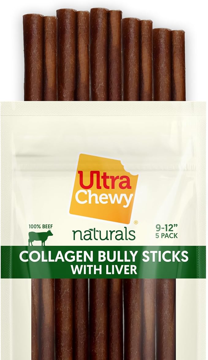 Ultra Chewy Collagen Sticks 9-12 inches (5 Pack) – Long Lasting Odor-Free, All-Natural Dog Chews – Rawhide & Bully Stick Alternative