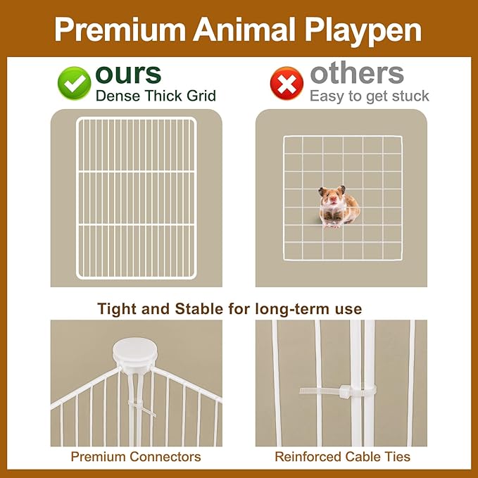 VISCOO 12 Panels Small Animal Playpen,Pet Playpen,C&C Cage for Guinea Pigs,Puppy Play Pen,Bunny Playpen Indoor Outdoor, Portable Metal Wire Yard Fence(White)