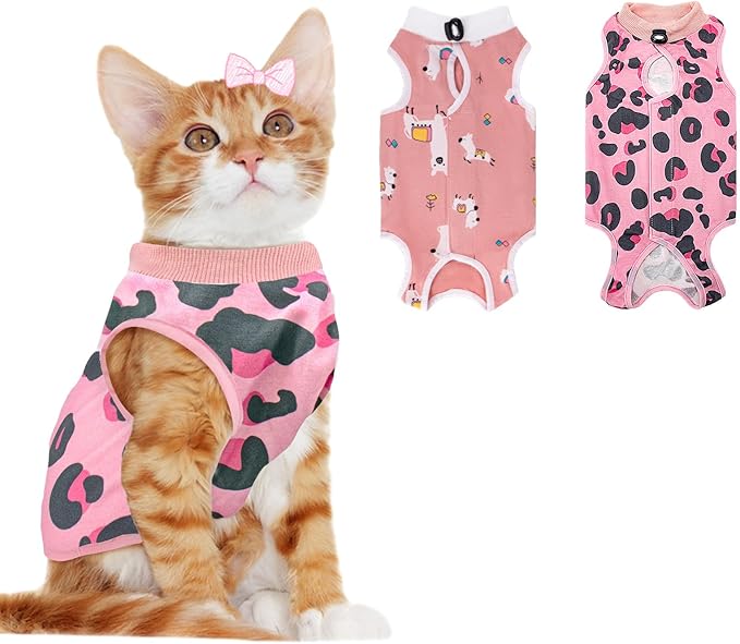 2 PCS Cat Recovery Suit Female Cat Onesie for Cats After Surgery Spay Abdominal Wounds, Kitten Recovery Suit Female Breathable E-Collar Alternative Kitten Onesie Anti Licking Large