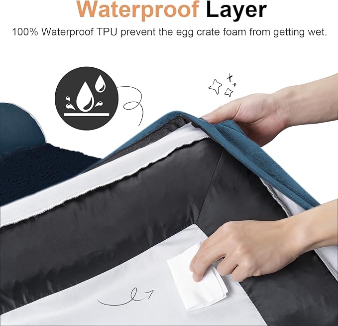 Medium Large Dog Bed Orthopedic Washable: Beds Bolster Medium Large Sized Dog Bed Egg Crate Foam Couch Sofa Waterproof with Removable Cover - Navy Blue