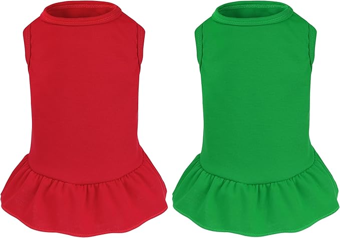 2 Pcs Dog Dresses Cat Skirt Solid Color Dog Clothes Summer Sleeveless Puppy Girl Clothes for Small Pet Dogs Cats (Red,Dark Green, Large)