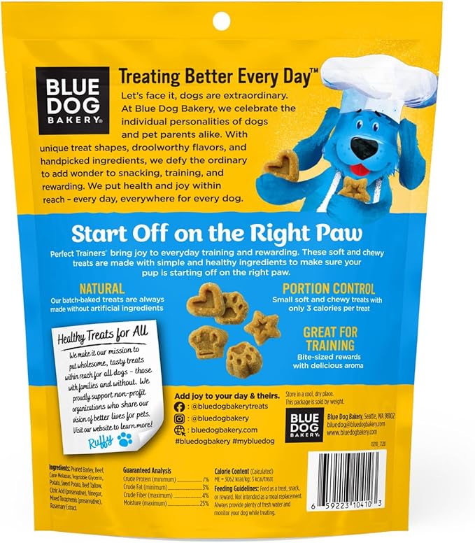 Blue Dog Bakery Perfect Trainers, Mini Dog Training Treats, Soft & Chewy, Made w/USA Beef, Healthy Treats, All Natural, Extra Small, 6 oz (Pack of 8)
