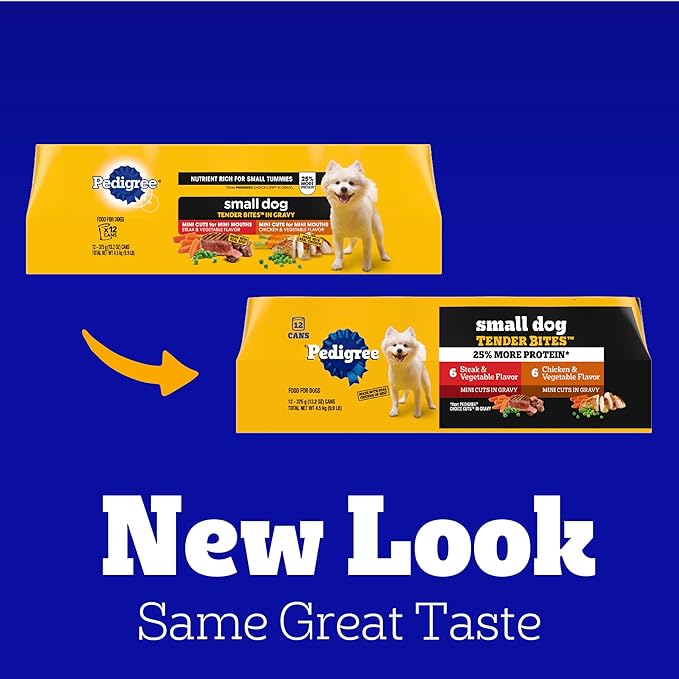 Pedigree Small Dog Tender Bites in Gravy Wet Dog Food Cans Variety Pack, 13.2 oz. Cans (12 Count, Pack of 1)