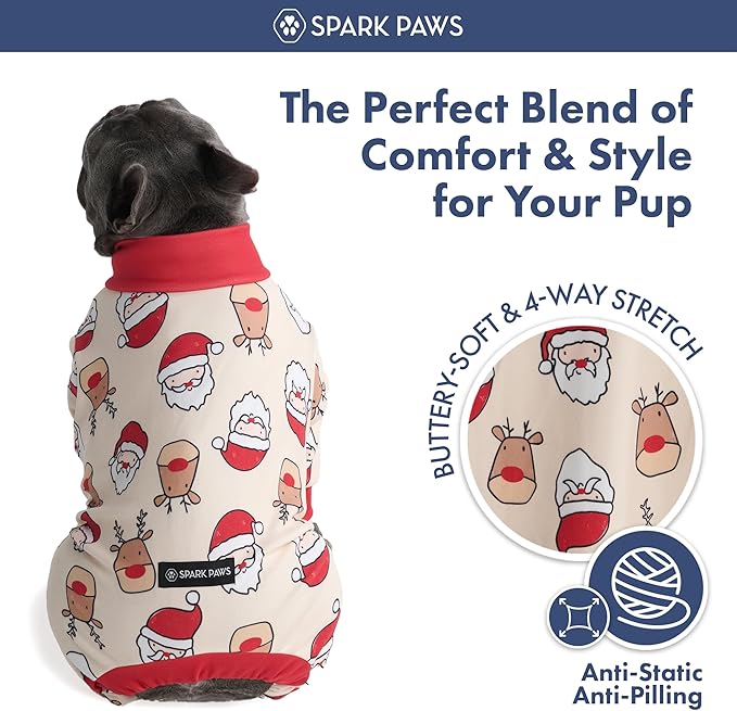 Spark Paws Dog Christmas Pajama, Dog Recovery Suit Male, Onesie, Ultra-Soft and 4-Way Stretch, for Small Medium and Large Breeds - Santa and Rudolph - 4XL