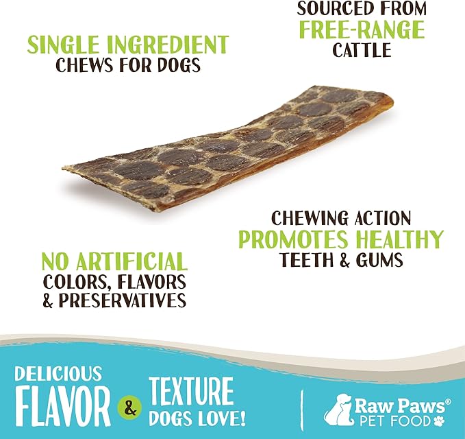 Raw Paws Beef Esophagus Strips for Dogs, 6-inch (20-Count) - All Natural Chews - Free-Range Beef Esophagus Strips - Dog Taffy Chews - Single Ingredient Chew for Dogs - Cow Jerky Treats