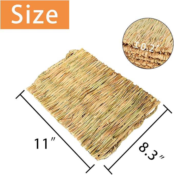 PINVNBY Natural Grass Mat for Rabbits,2 Pack Rabbit Hay Mats,100% Handwoven Hay Chewable Bedding & Cooling Mat for Bunny Guinea Pigs Hamsters Chinchillas - Eco-Friendly Cage Liner,Nesting Toy