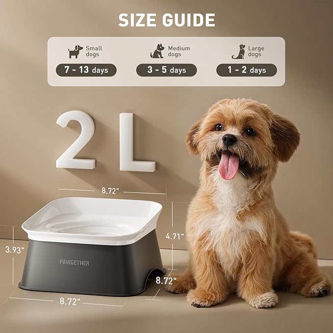 PAWGETHER® No Spill Water Bowl for Dog 2L/68oz Splash Proof Slow Drinking Dog Bowls on Vehicle Travel No Drip Slow Water Bowl for Messy Drinkers Perfect for Small to Medium Sized Dogs