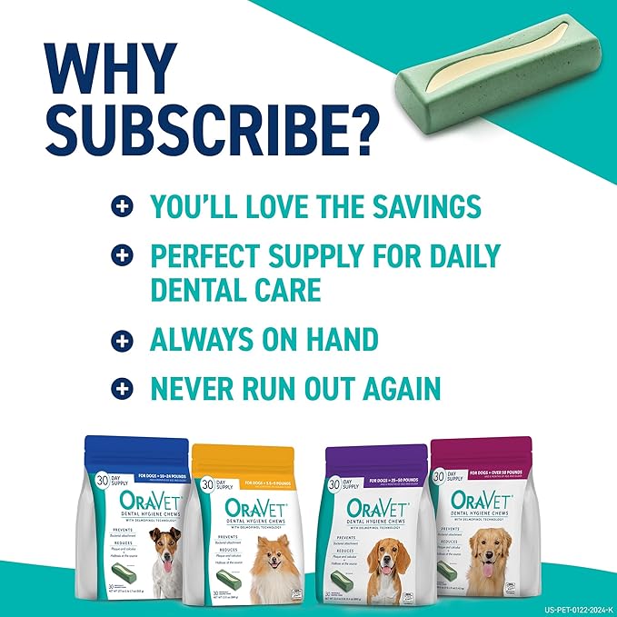 ORAVET Dental Chews for Dogs, Oral Care and Hygiene Chews (Medium Dogs, 25-50 lbs.) Purple Pouch, 30 Count