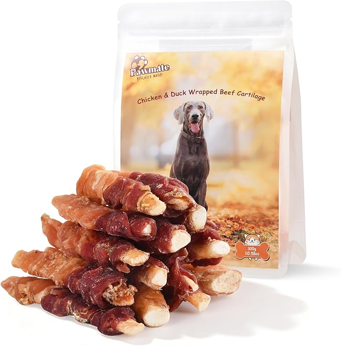 Dog Treats Chicken & Duck Wrapped Beef Cartilages, Long Lasting Dog Bones Rawhide Free & Grain Free, Low Fat Dog Chews for Medium Large Breed Dogs, 10.6 oz