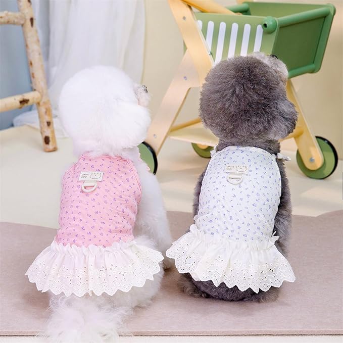 Dog Summer Clothes for Small Medium Dogs Cat Daisy Flower Cute Pet Dress with D-Ring Sleeveless Puppy Outfits Doggy Shirt for Shih Tzu Yorkie Chihuahua Colthe (Beige, Small(2.7-4.4lb))