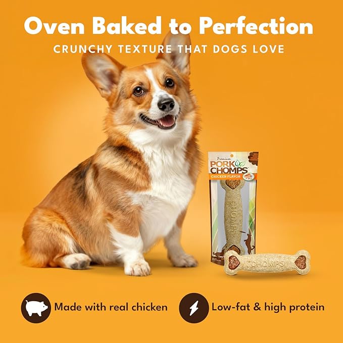 Pork Chomps Dog Chew, 7-inch Crunchy Bone, Chicken Flavor, 1 Count