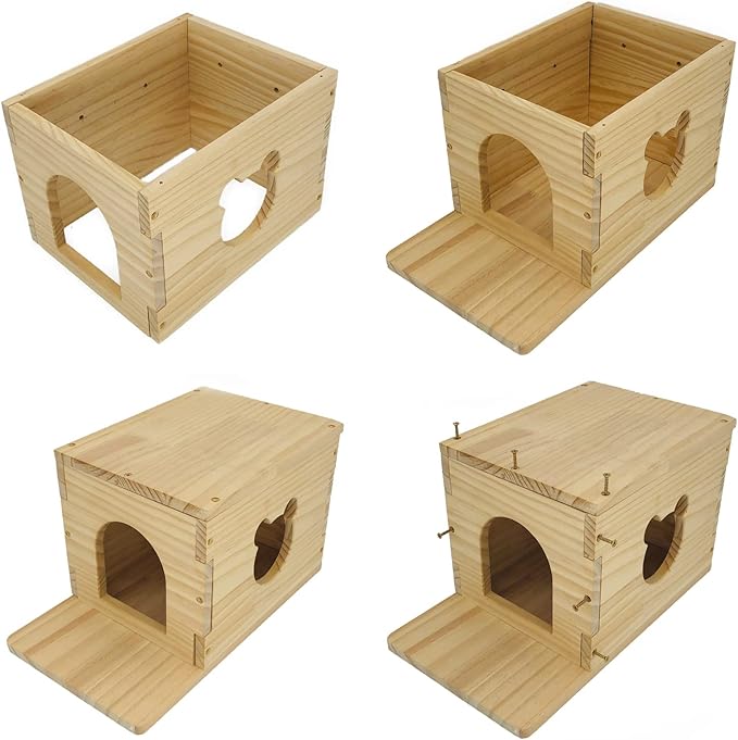 Pet Chinchilla House with Platform, Guinea Pig Cage Wooden Hut, Bunny Houses and Hideouts with Window, Small Animal Hideout for Hedgehog, Kitten, Squirrel, Sugar Gliders, Rabbit