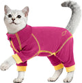 ROZKITCH Cat Coats, Body Suit with Legs Surgery Vest for Female Cat Suit Post Surgery Long Sleeves Skin-Friendly & Escape-Proof Prevent Overgrooming Rosered M