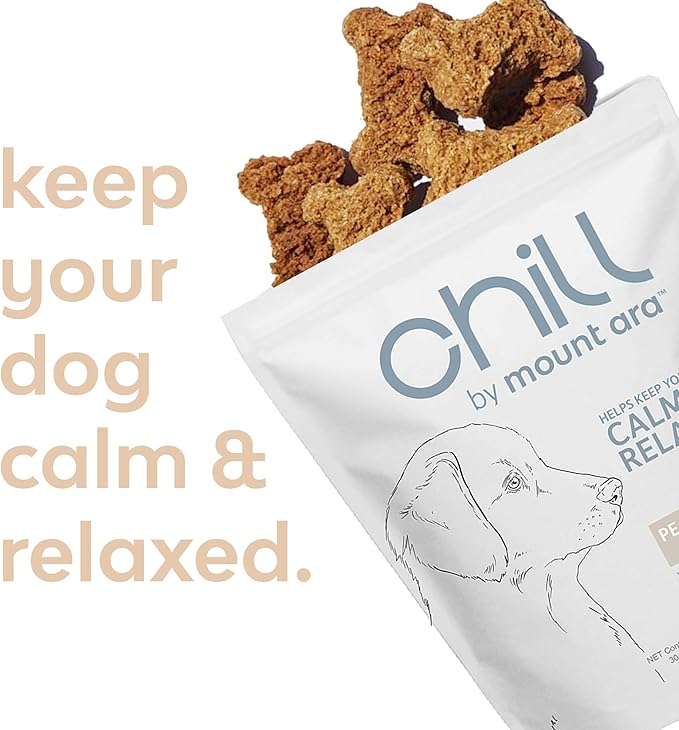 CHILL Bites Calming Dog Treats for Relaxation, Made with Peanut Butter, Chamomile, & Melatonin for Dogs, Natural Dog Treats 4 oz