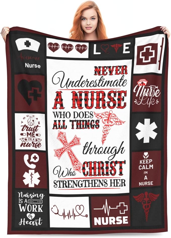 banonaty Nurse Gifts Nursing Throw Blanket Cozy Fleece Flannel Bedding LPN Rn Gifts for Women Female Girls Lover Adult Stuff Plush for Couch Sofa Bed Decor 50"X60"