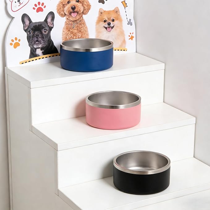 32oz Stainless Steel Dog Bowl with Non-Slip Base - Perfect for Small & Medium Dogs and Cats, Dishwasher Safe, Durable Pet Food & Water Dish (Black)