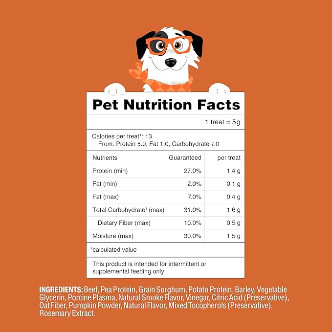 CHAMPS Soft Dog Treats for Digestive Support/Gut Health & Training Snacks Made with Pumpkin, Oat Fiber & Vinegar - Beef Sliders - 16 oz