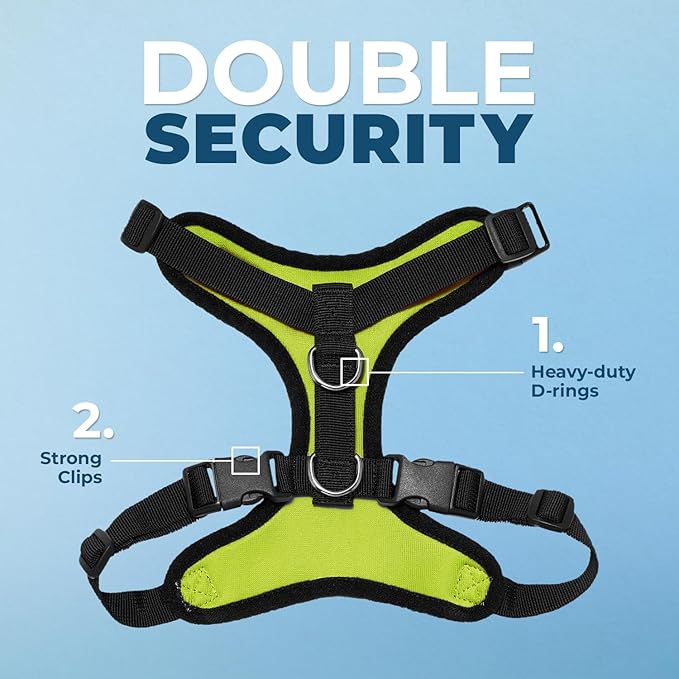 Best Pet Supplies Voyager Step-in Lock Pet Harness w Reflective Pet Leash Combo Set with Neoprene Handle 5ft - Supports Small, Medium and Large Breed Puppies/Cats - Lime Green/Black Trim Set, L