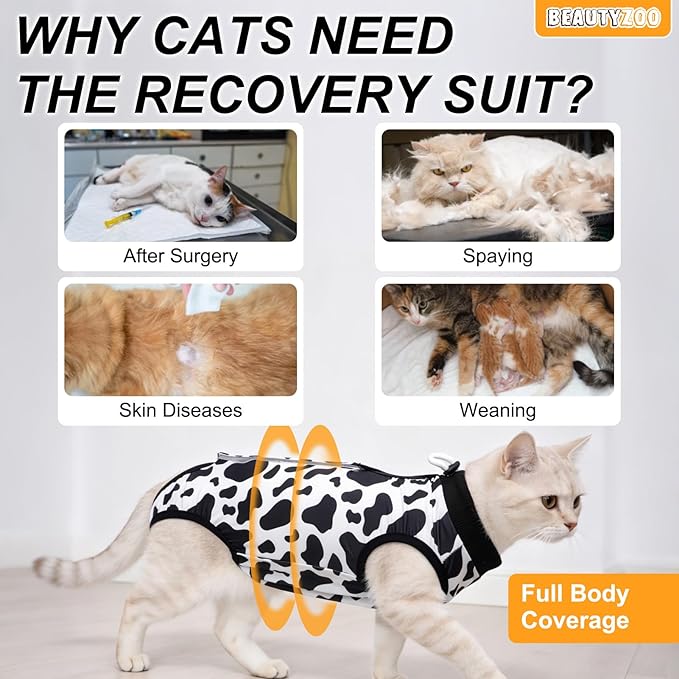 BEAUTYZOO 2 Pack Cat Recovery Suit, Cat Onesie for Cats After Surgery Female Male, Kitten Spay Neuter Surgical Recovery Body Suit Cone of Shame Alternative, Anti Lick Pet Anxiety Vest,Grey,S
