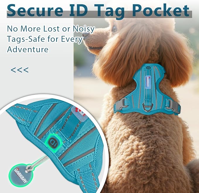 BARKBAY Dog Harness No Pull Oxford with ID Tag Pocket - Heavy Duty, Reflective, Easy Control for Large Dogs(Aqua Oxford,XS)