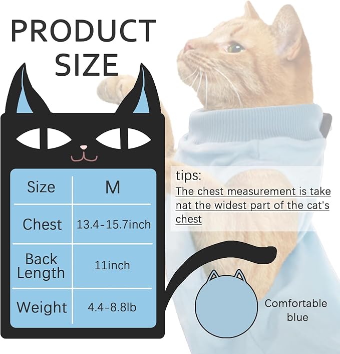 Cat Surgery Recovery Suit - M Size Blue, Soft and Breathable Material for a Cozy Recovery, Effortless to Wear and Perfect for Post-Op Care