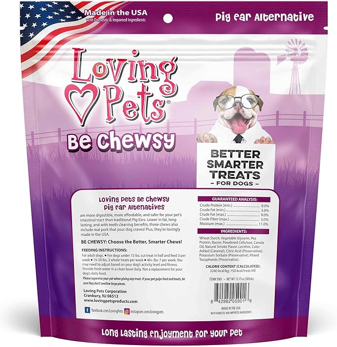 Loving Pets - Be Chewsy Pig Ear Alternative for Dogs Pig Ear Dog Treats for Small, Medium & Large Dogs (10 Pack)