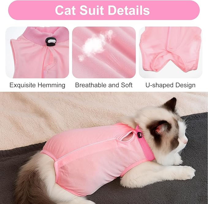 Cat Recovery Suit Spay Abdominal Wounds Skin Diseases Kitten Bodysuit Female Kitten Breathable Cone of Shame Alternative for Cats Anti Licking After Surgery Protection, Chest 13.4-15.7 in