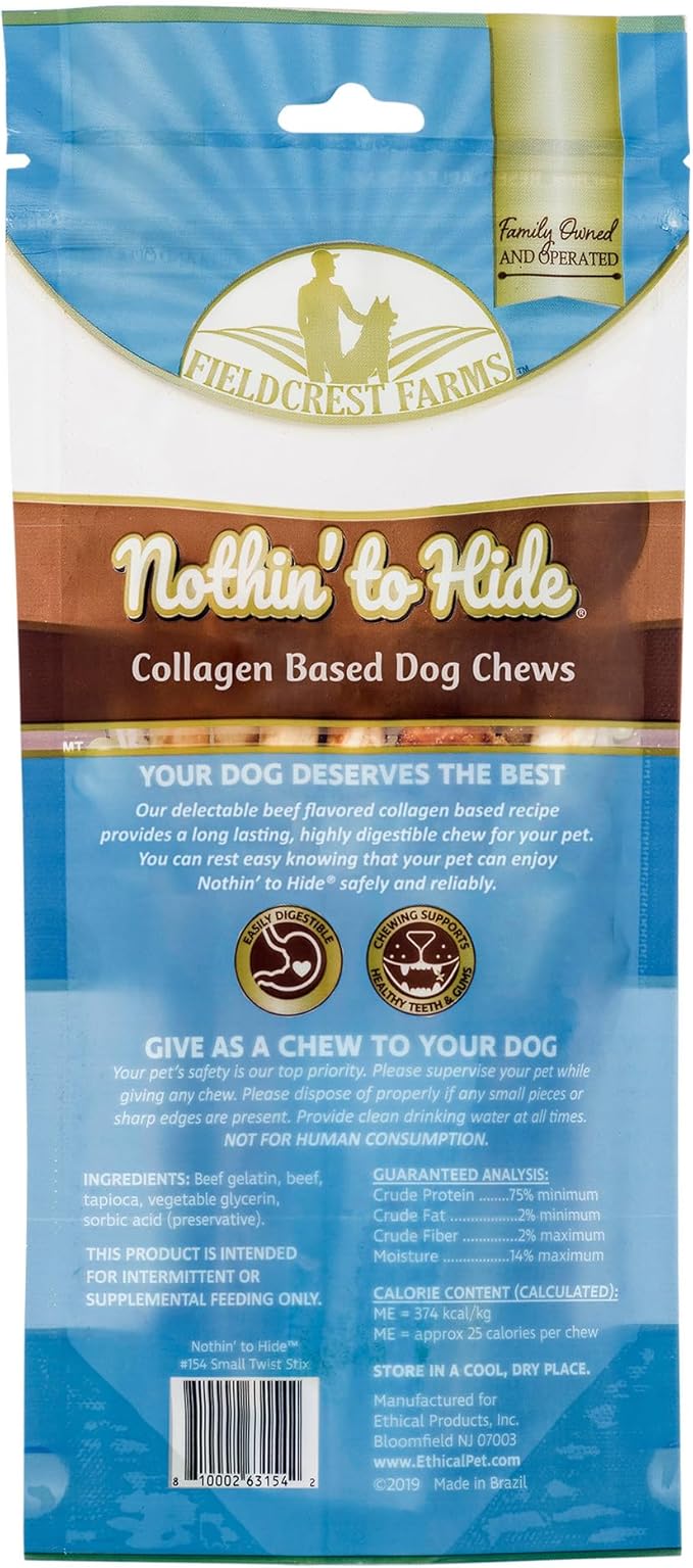Fieldcrest Farms Nothing to Hide Natural Rawhide Alternative Small Twist Stix for Dogs - (10 Sticks) All Natural Easily Digestible Chews for All Breed Dogs - Great for Dental Health (Pack of 2)