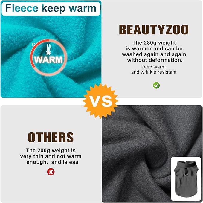 BEAUTYZOO Dog Fleece Vest Sweater Winter Jacket for Small and Medium Dogs with D-Ring Leash Cold Weather Coat Hoodie for XS S M Dogs Boy or Girls, Blue L