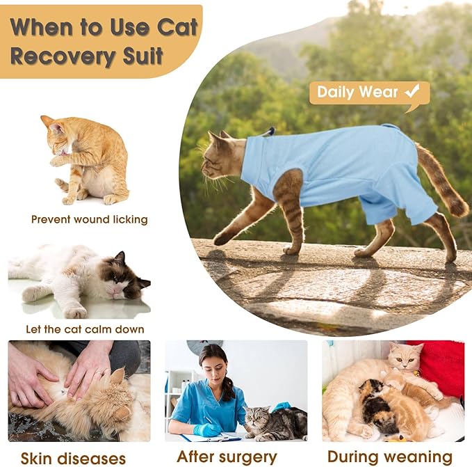 Cat Recovery Suit with Hind Legs, Breathable Onesie After Surgery Female for Abdominal Wounds or Skin Diseases, Anti-Licking Full Body Pet Surgical Pajamas, E-Collar Alternative Wear