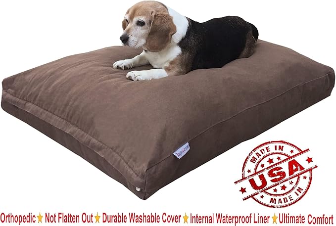Dogbed4less XXL Orthopedic Extreme Comfort Memory Foam Dog Bed for Large Dog, Internal Waterproof Lining and External Machine Washable Denim Cover, 55X37 Pet Pillow, Brown