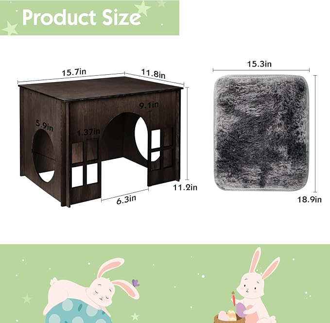 Large Rabbit Hideout, Rabbit Houses and Hideouts, Wooden Bunny House and Hideouts, Bunny Castle with Multiple Windows, Chinchilla and Guinea Pigs Hut Hideout