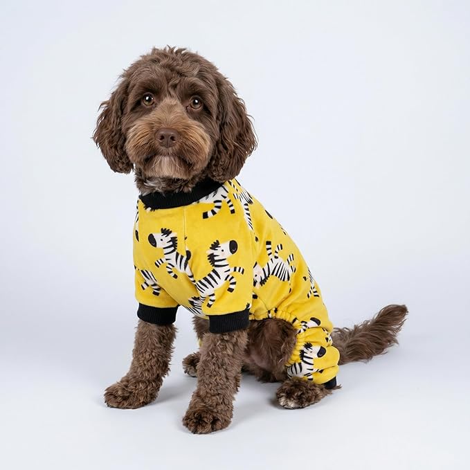 Fitwarm Zebra Dog Fleece Pajamas, Funny Winter Clothes for Small Dogs Boy Girl, Cozy Pet Onesie, Yellow, Black, White, Large