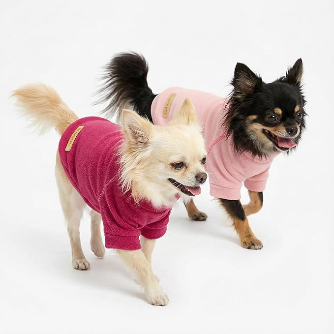 Fitwarm 3 Pack Classic Fleece Dog Sweater, Turtleneck Dog Sweatshirt, Dog Winter Clothes for Small Dogs Girl, Pet Pullover Jumper, Cat Apparel, Pink, Rose, Baby Pink, Medium
