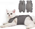 DOTON Cat Recovery Suit for Male and Female Surgical Post Surgery Soft Cone Onesie Shirt Clothes Neuter Licking Protective Diapers Outfit Cover Kitten Spay Collar(L, Grey)