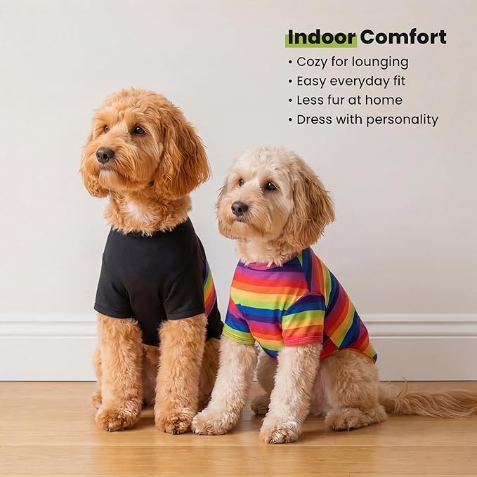 Fitwarm 3 Pack Rainbow Striped Dog Shirt, Dog Summer Clothes for Small Dogs Boy Girl, Breathable Lightweight Pet Tshirt with Sleeves, Cat Outfit, White, Black, Multicolored, XXL