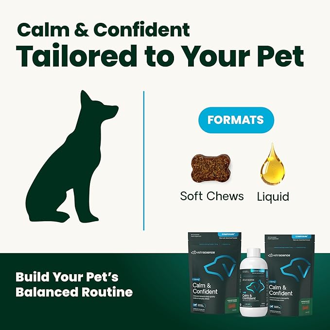 VetriScience Senior Calm & Confident Soft Chews with Colostrum and L-Theanine, Golden Years Calming, Cognition and Brain Health, Sundowners Supplement for Senior Dogs, Chicken, 60 Count