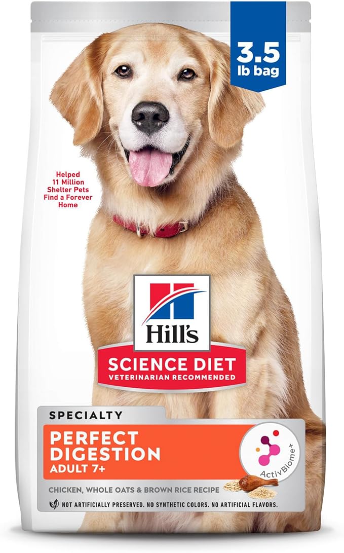 Hill's Science Diet Adult 7+ Perfect Digestion Dry Dog Food, Chicken, Whole Oats, & Brown Rice, 3.5 lb. Bag