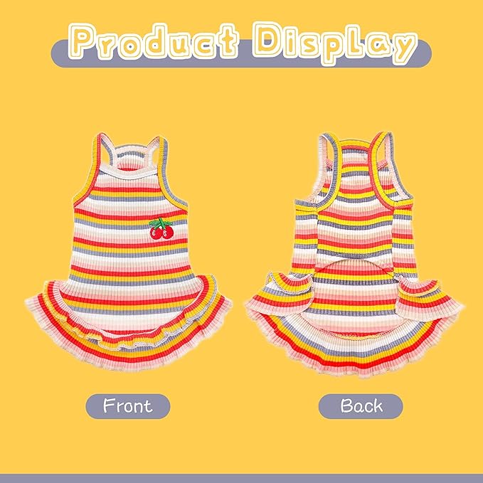 Cute Dog Dress for Small Dogs Girl Birthday Puppy Clothes Spring Summer Dog Outfits Rainbow Colorful Striped Cherry Princess Pet Tutu Skirt Doggie Cat Chihuahua Yorkies Dresses
