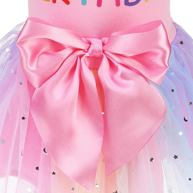 PUPTECK Print Dog Dress Pet Apparel for Birthday with Cute Bowtie Puppy Clothes Outfit, S
