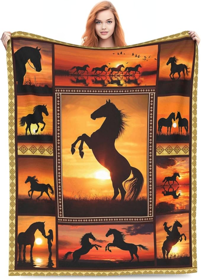 Horse Blanket, Western Throw Blankets, Horse Gifts for Girls Women Men Boys Lover Adult Cozy Fleece Flannel Bedding Stuff Animal Plush for Couch Sofa Bed Decor 60"X50"