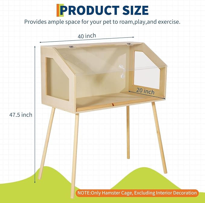 Garvee Hamster Cage with Legs, Large Syrian Hamster Habitats Enclosure with Chew Proof,Acrylic Window & Openable Top,Small Animal Cage for Guinea Pig, Chinchilla, Gerbil-40 l x 20" w x 47.5" h