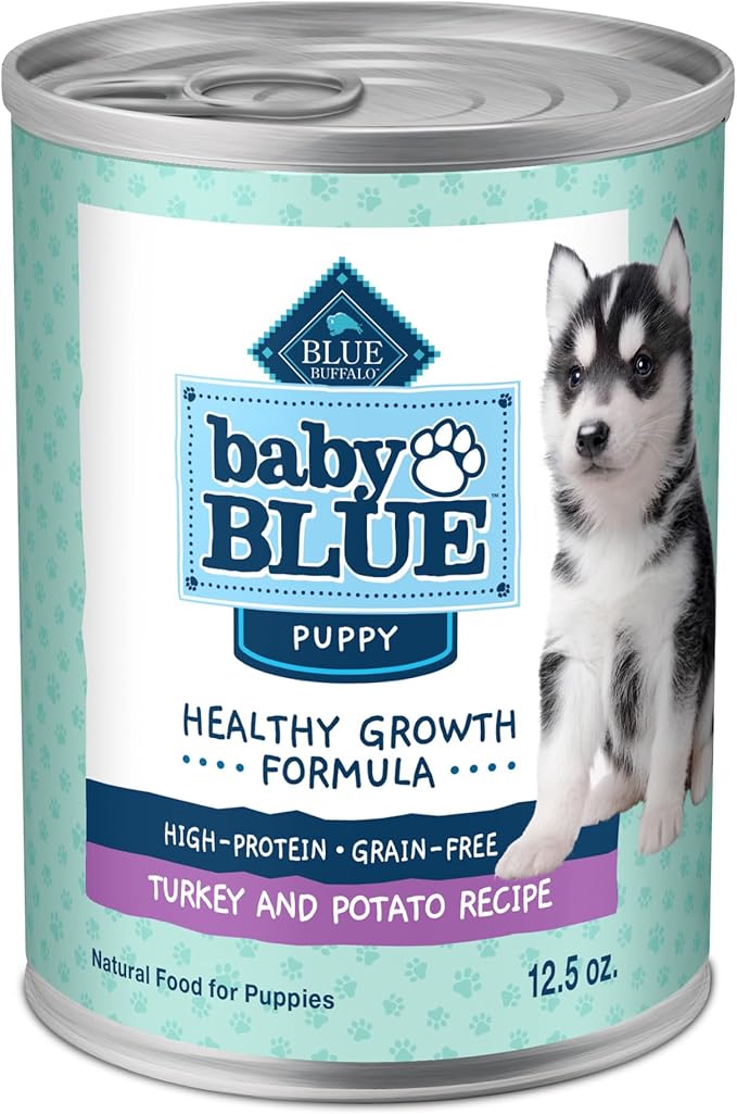 Blue Buffalo Baby Blue Natural Wet Food for Puppies, Healthy Growth Formula with DHA, Turkey & Vegetable Recipe, 12.5-oz. Can