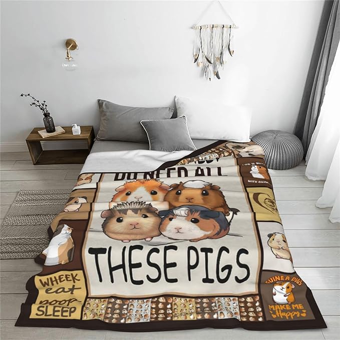 Guinea Pig Blanket Decor Throw Blankets Fleece Flannel Plush Lightweight Bedding Guinea Pig Stuff Gifts for Boys Girls Men Women Kids for Couch Sofa Bed 60"X50"