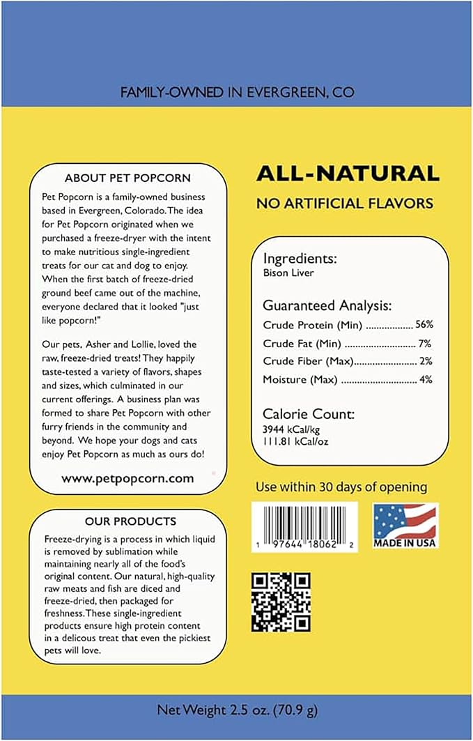 Freeze-Dried Raw Treats - Bison Liver - 2.5oz Bag, Dog & Cat Snacks, Single Ingredient, Natural, Pet Food Topper, Protein‑Packed Meat
